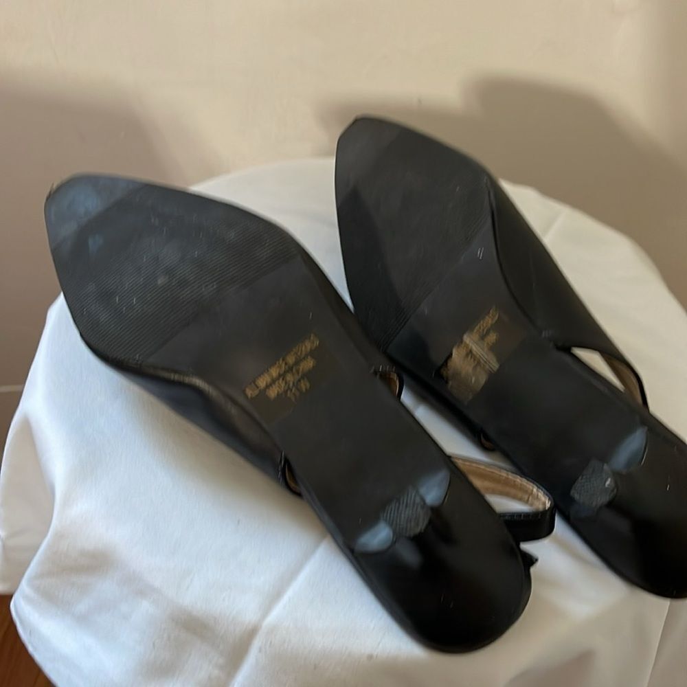 Elegant Black Slingback Heels with Silver Floral Accent - Picture 7 of 10